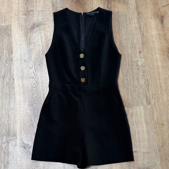 Alice + Olivia Pants - Alice & Olivia Black Sleeveless Romper with Gold Buttons